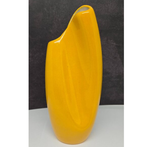 Yellow Ceramic Vase with Hand Painted Dogwood Flowers, 1973, Modern, 7.5" Tall - Picture 5 of 8